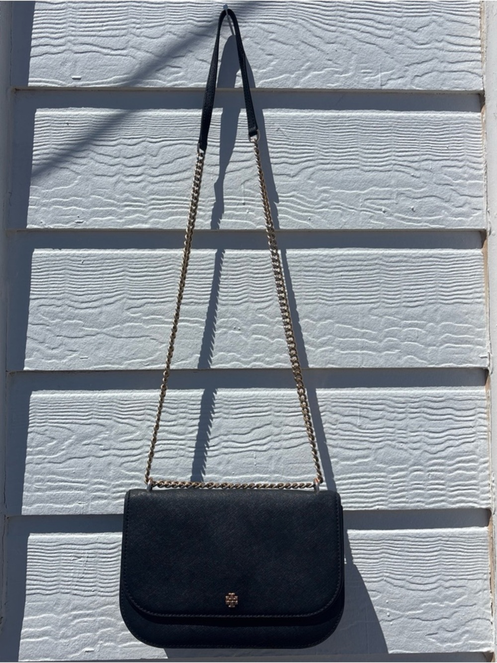 Tory Burch Emerson Black Leather Crossbody Bag Adjustable Chain Women's
